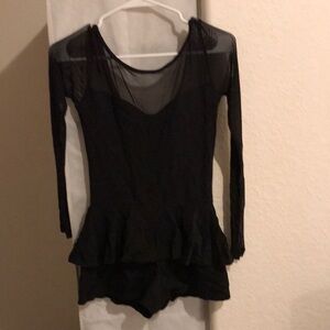 Black Sheer Long-Sleeve Peplum Romper